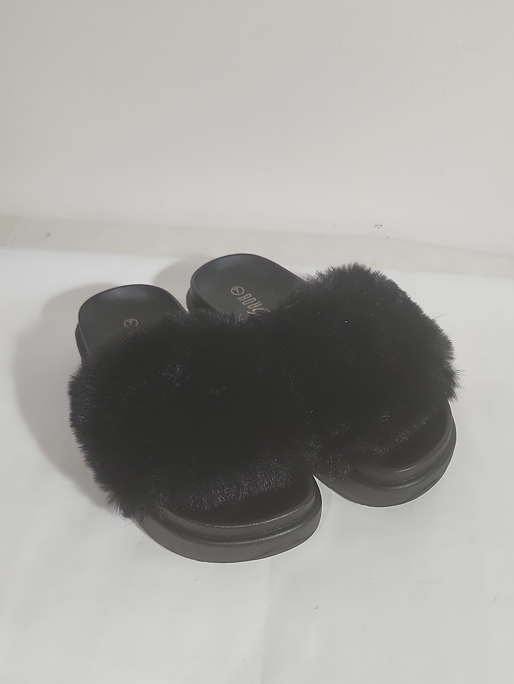 Black Faux Fur Slide Sandals Sleepers - Women